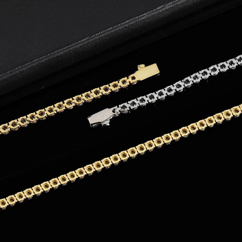 Hip Hop 3mm 4mm 5mm Lente Gesp Zirkoon Tennis Collier Real Gold Plating Een Rij diamanten Ketting Bracelet3012