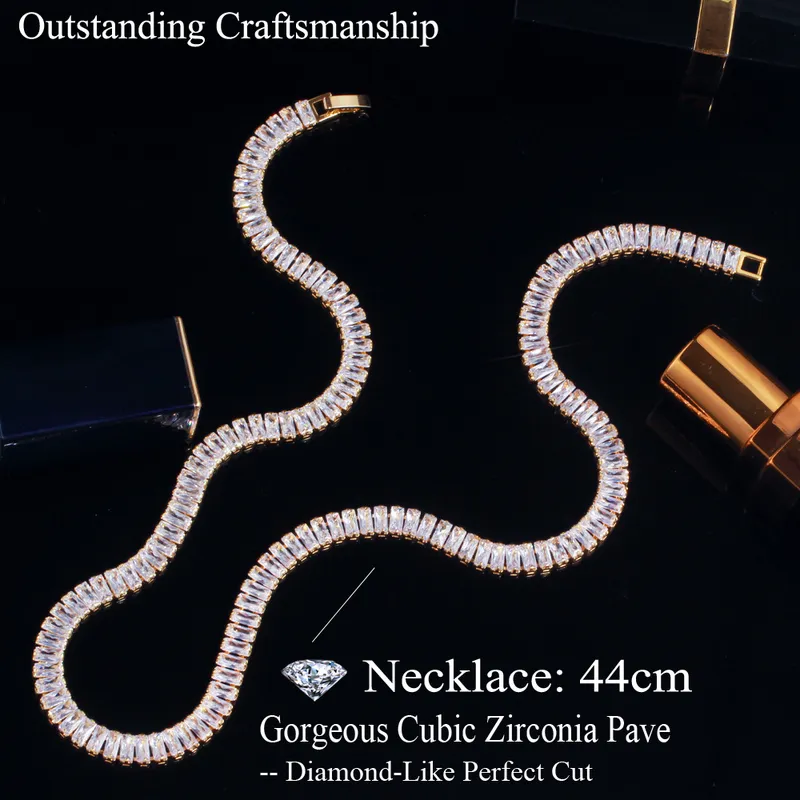 CWWZircons Bling Iced Out Baguette Cubic Zirconia White Gold Color Tennis Chain Chokers Necklace for Women Costume Jewelry CP086 29285700