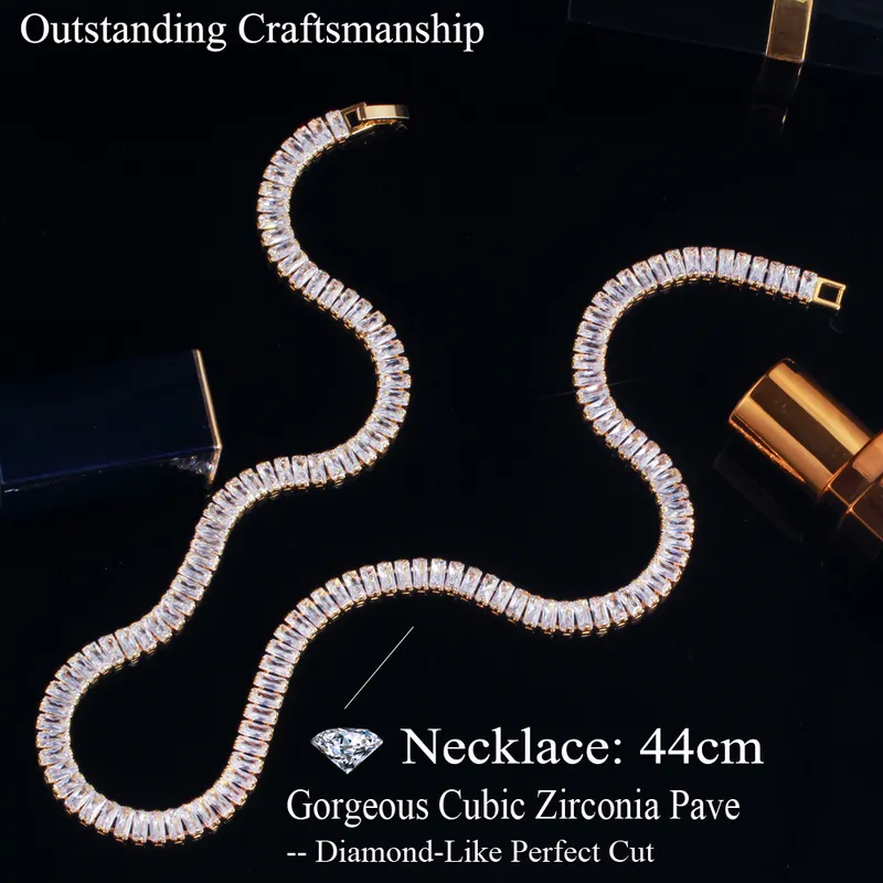 Cwwzircons Bling Iced Out Baguette Cumbic Zirconia White Gold Color Tennis Chain Collier Collier pour femmes Costume Bijoux CP086 27487291