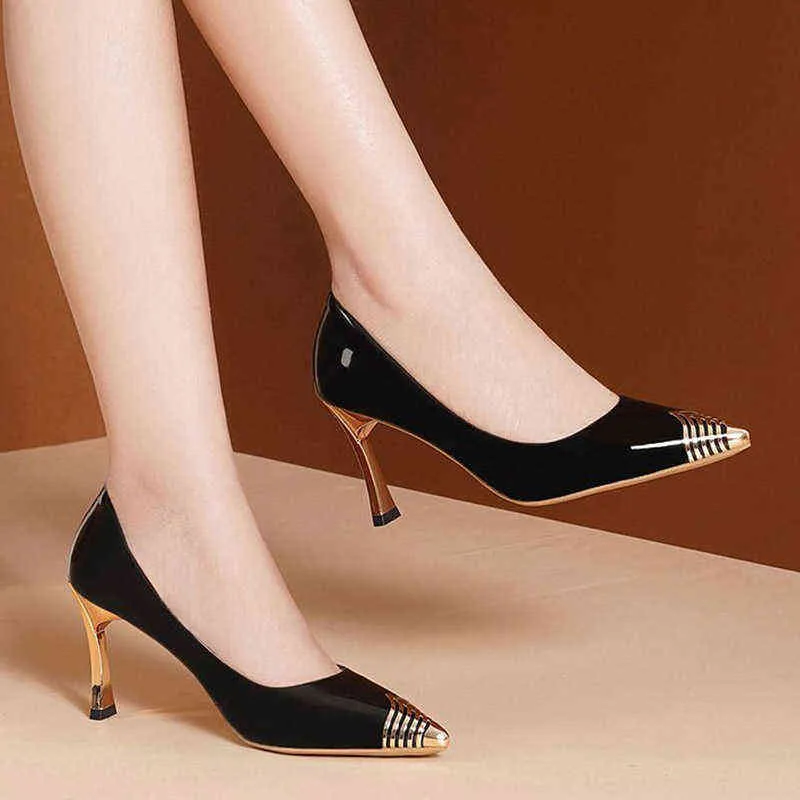 Klänning skor escarpins à bout pointu en métal doré pour femmes chaussures habillées à talons aiguilles ol chaussures de byrå Bateau de bas 9219N 220309