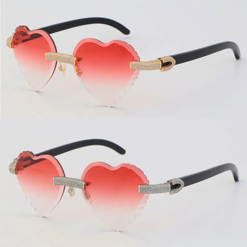 Новые металлические солнцезащитные очки без оправы с бриллиантами и микро-паве, женские и мужские белые внутри, черные солнцезащитные очки из рога буйвола, деревянные мужские и женские F278N