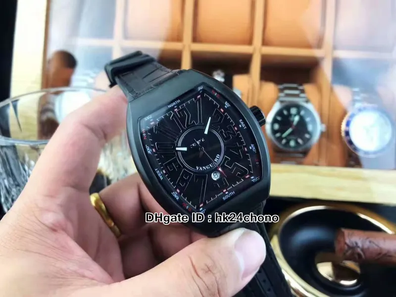 Nieuwe Vanguard V 45 SC DT 3D Letterlijk Heren Automatisch Horloge PVD Zwarte Stalen Kast Topkwaliteit Heren Sport Horloges Lederen Rubberen Band293t