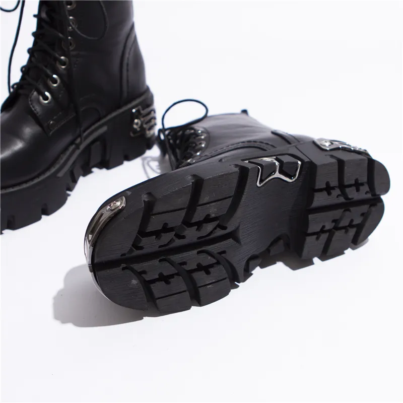 Rasmeup 6cm Punk Style Platform Women Angle Boots Women039S Мотоциклетные ботинки мода мода Ladies Cunky Shoes Metal Decor Black 20110891140265