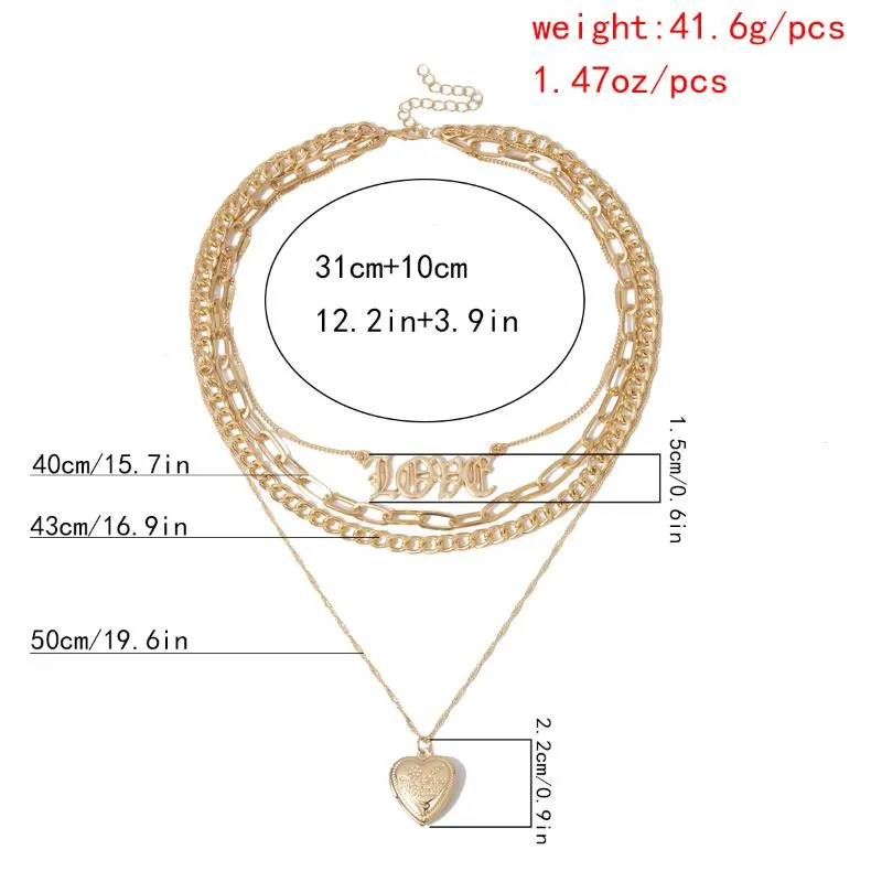 Youvanic Vintage Layed Gold Chain Locket Heart Pendant Necklace Love Letter Star Choker for Women Fashion Jewelry Collar 26141292p