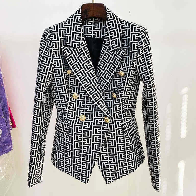 High Street EST 2022 Stupy Jacket Women’s Double Breadted Lion Butons هندسة Jacquard Blazer 211224