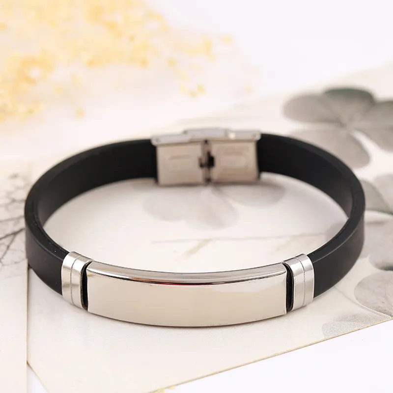 Rostfritt stål tomma ID -taggar Silikon Bangle för graver av silver ColorGoldenblack Metal Plate Armband Hela 10st C10059146363