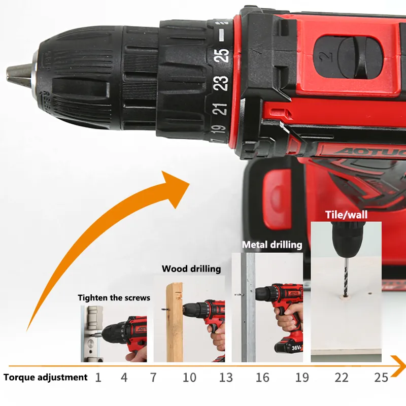 Drillforce Elektrikli Matkap Kablosuz Tornavida Lityum Pil Mini Güç Aleti 2speed Y200323