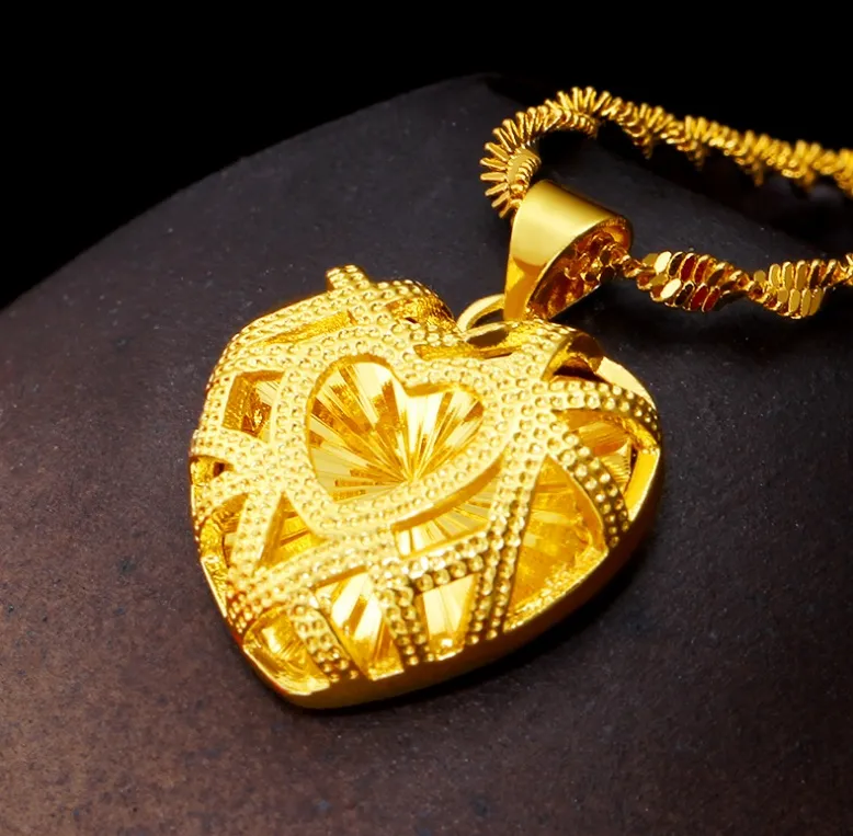 Collier avec pendentif en forme de cœur en or 18 carats pour femme classique 16 à 30 pouces