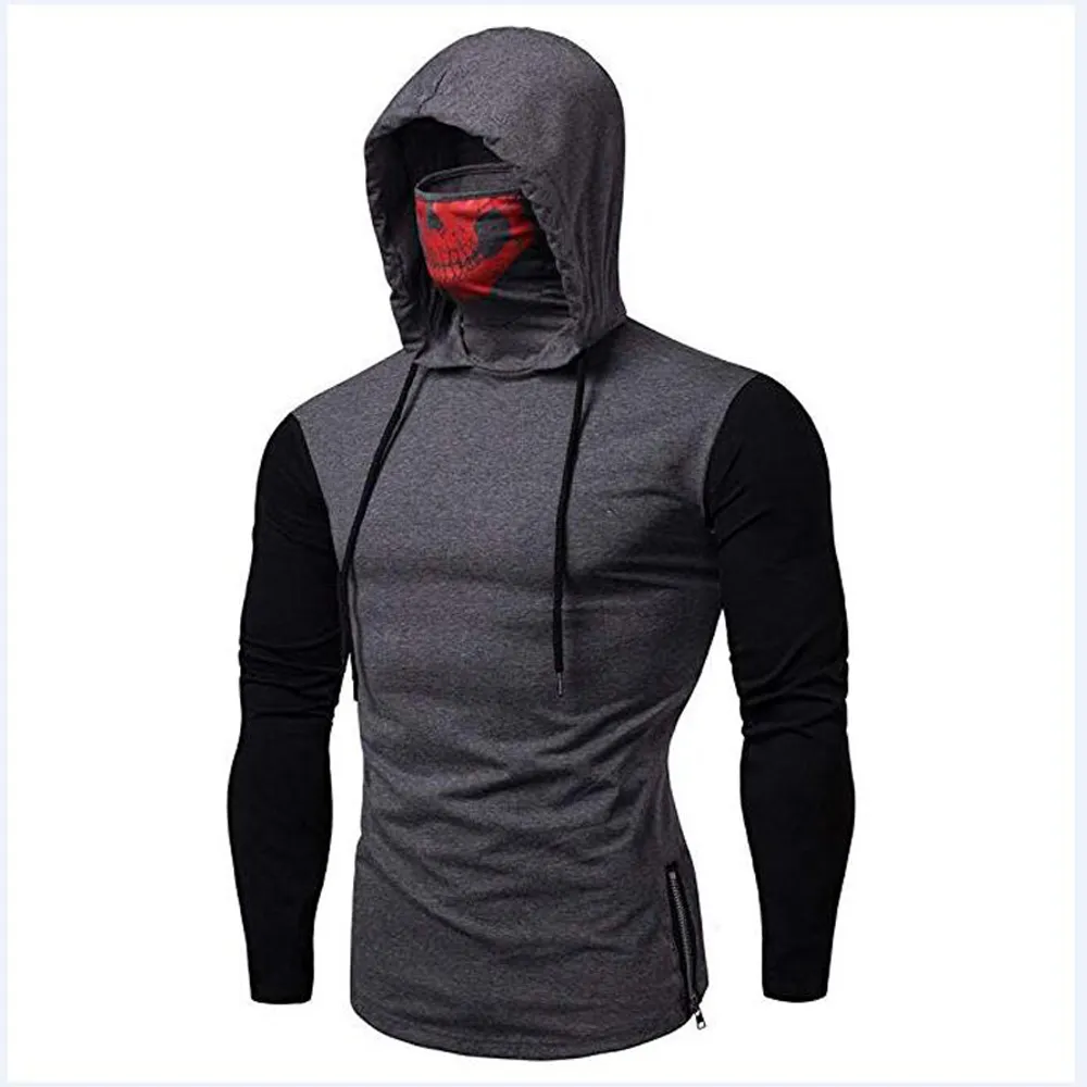 Moda Uomo Elegante Maschera Skull Design Felpa con cappuccio Contrasto Colore Coulisse Felpe Hombre Con Cappuccio Manica Lunga Pullover Uomo 201020