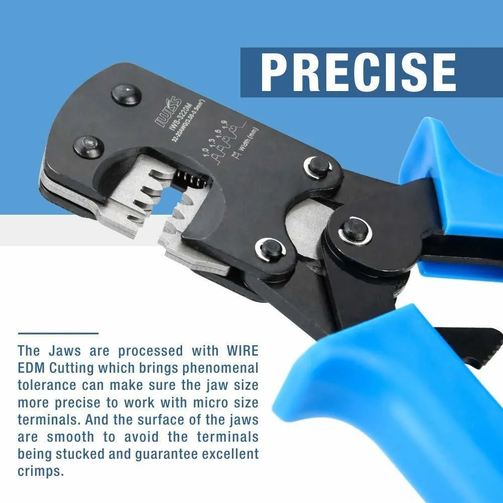 IWISS IWS-3220 Pince à sertir à cliquet Outils à sertir à main pour broches de connecteur à pas étroit Plage de sertissage 0,03-0,5 mm² AWG: 32-20 Y200321