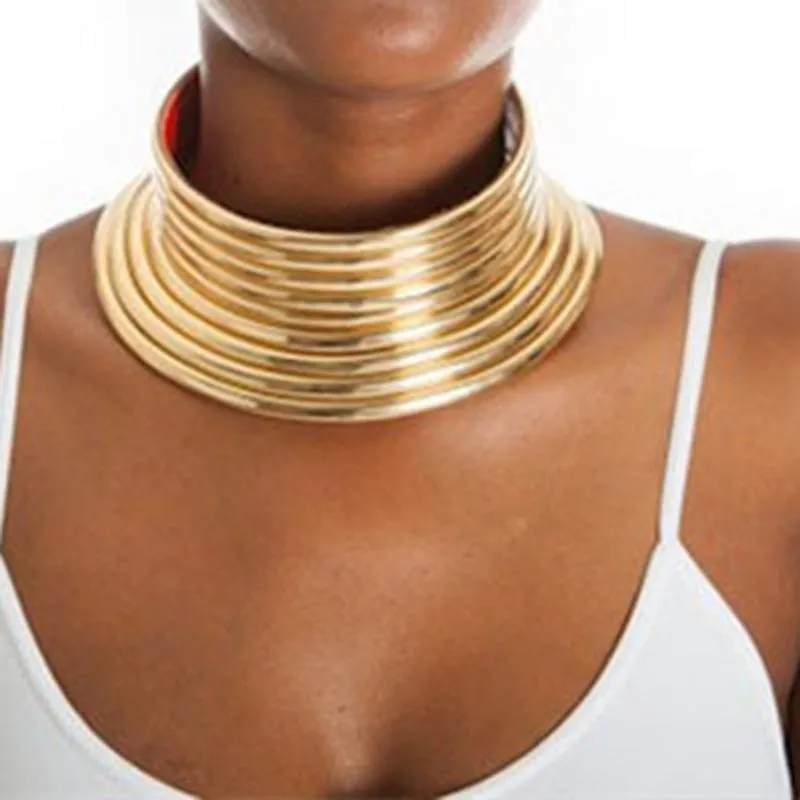 Collier africain Vintage déclaration collier ras du cou femmes collier en cuir doré Maxi collier bijoux africains réglable grand #0304G30241o