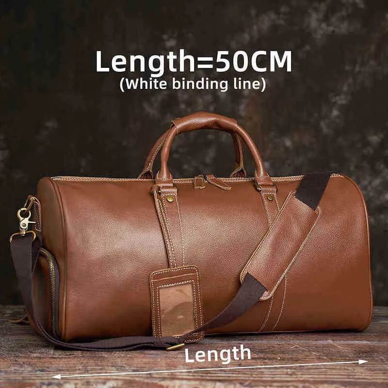 Leather Bag Genuine Men's Travel Casual Hand Luggage High Capacity Duffle Shoulder Shoe Pocket For 17 Inch Laptop NUPUGOO 2022571