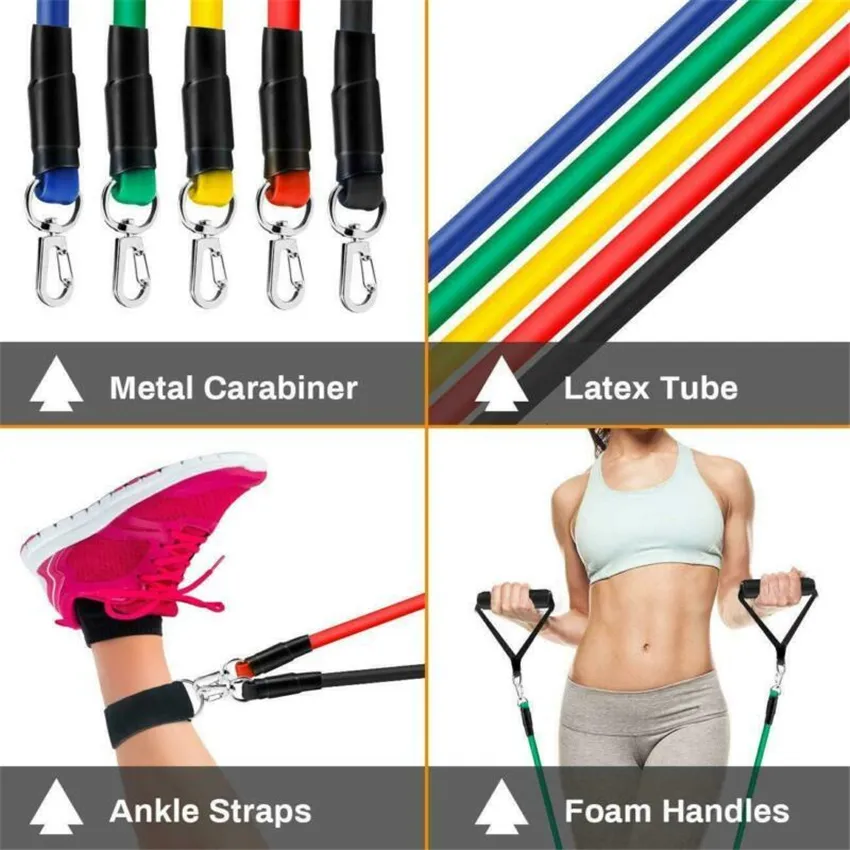 US STOCK / set Exercices Bandes de résistance Tubes en latex Pédale Corps Home Gym Fitness Entraînement Yoga Élastique Pull Rope260J