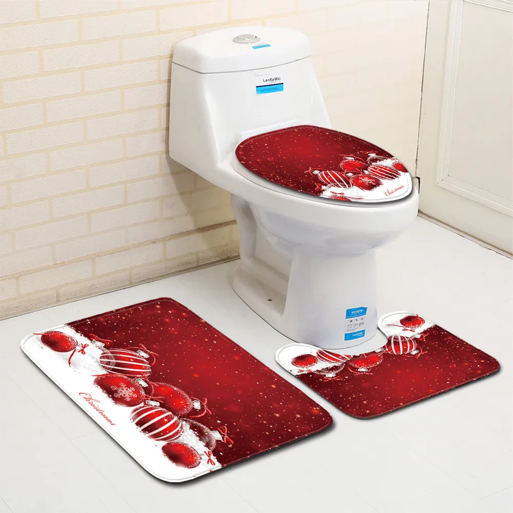 / set Joyeux Noël Tapis De Bain Anti Slip Cuisine Tapis De Bain Tapis Ensembles Maison Lavable Couvercle De Toilette Couverture Tapis Tapis De Sol Y200407