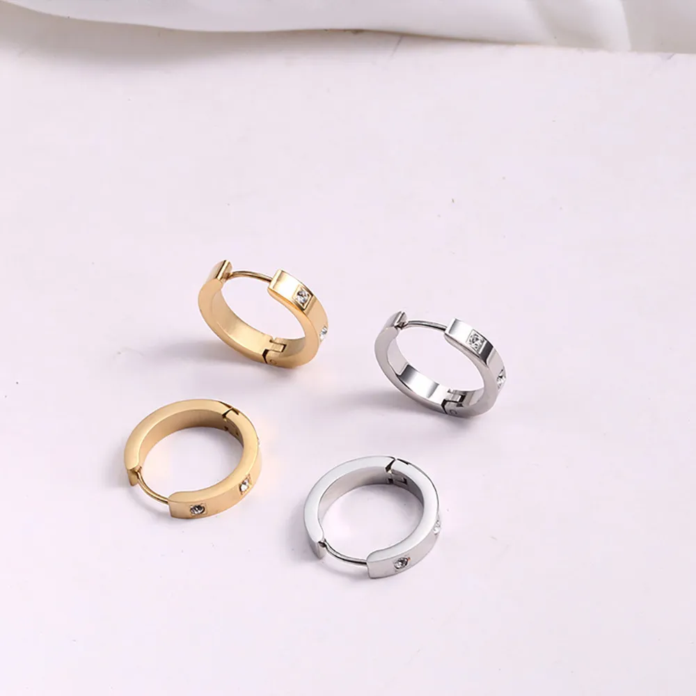 Fashion Titanium Steel Rose Gold Crystal Stones Hoop Earrings Luxury Jewelry Women Ladies Minimalism Earrings Jewellery Gift