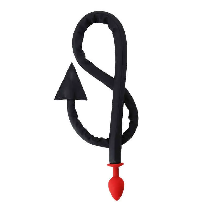 NXY Dorosłych zabawek Zabawa Rekwizyty Czarne Devil Ogon Materiały Silikonowe Red Anal Plug Whip Backyard Appliance 220217
