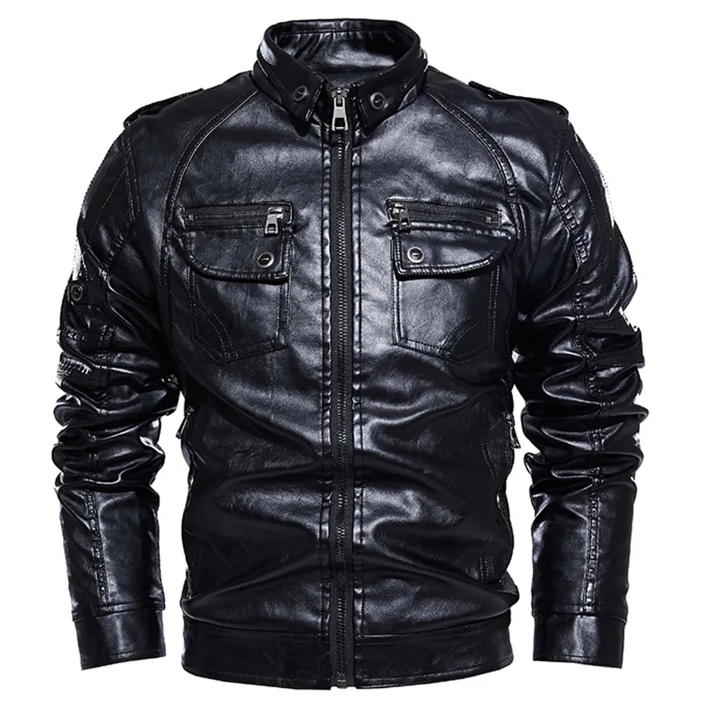 Jaqueta de couro de inverno de inverno masculino casaco de bombardeiro de couro casaco de casaco de motocicleta de casaco vintage forrado de pele de peles