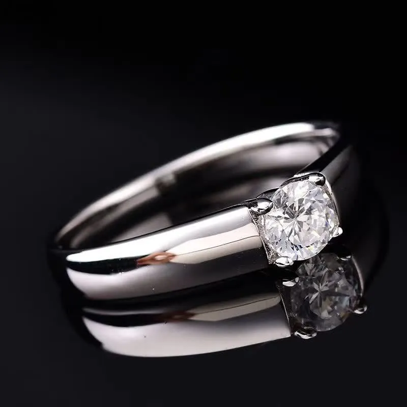 0.5-1ct d cor macho moissanite anéis slim s925 sterling prata platina banhado a homens anel de casamento fino jóias diamante tester J1208