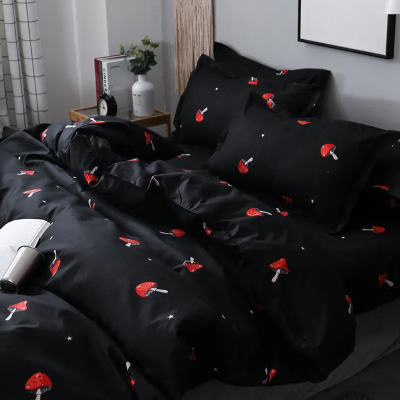 Yatak takımları sevimli kırmızı mantar desen yatak setleri süper yumuşak yatak astarları yorgan yatak tabakası yastık kılıfları kapak seti kraliçe krallık 220924