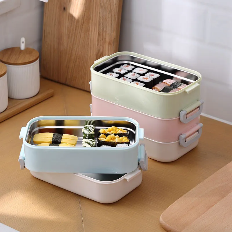 ONEUP Stainless steel Lunch box Leakproof Double layer Bento Box Eco-Friendly Food container for Kids School Picnic Microwavable T200710
