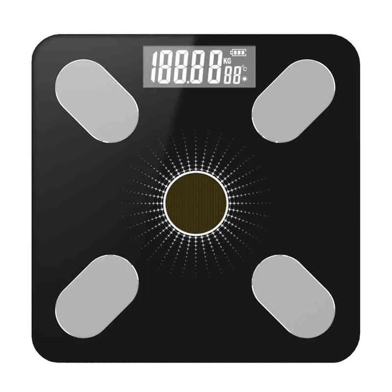 Körperfettwaage Schwarz BT Elektronische Waage 0,1 kg-180 kg Digitale Gewichtswaage Körper-Smartphone-App-Zusammensetzungsanalysator-Monitor H1229