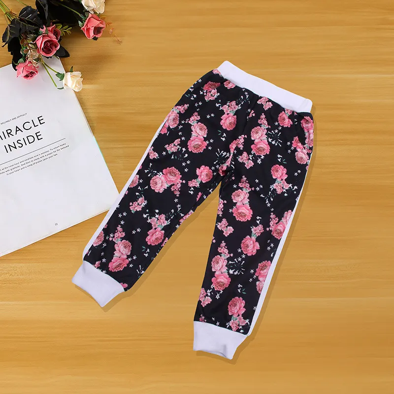 Impressão floral da criança meninas roupas de inverno conjunto bebê menina boutique crianças roupas esporte terno hip hop menina fatos de treino zip upx1019