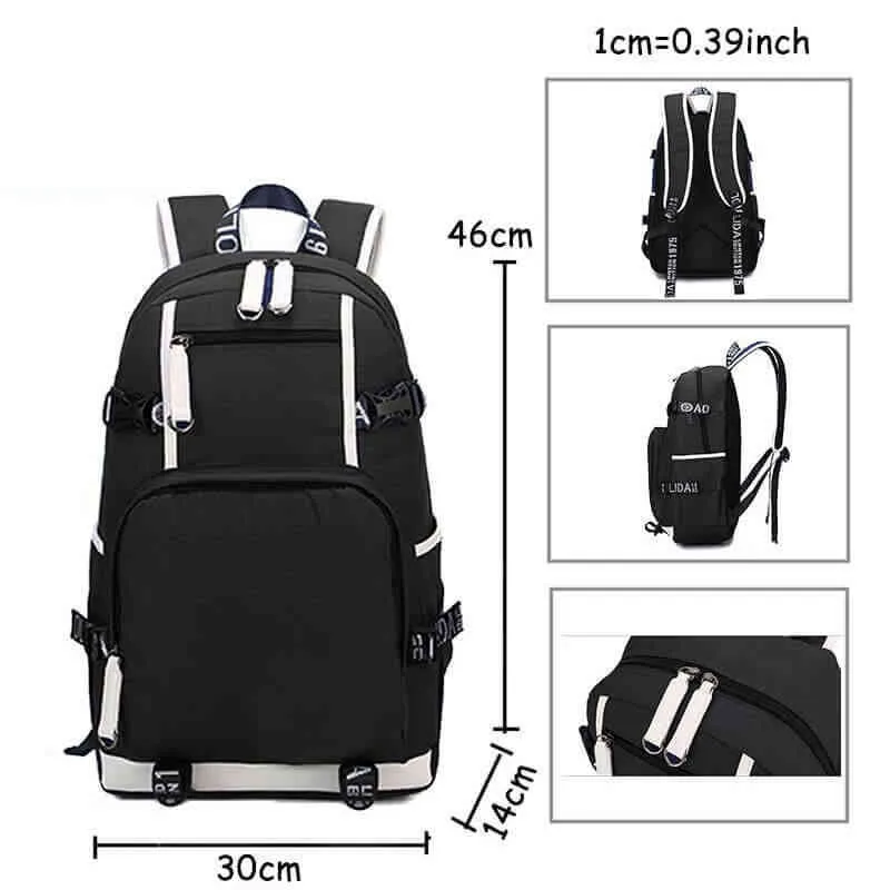 Nota di morte anime USB Backpack Borse School BookBag Men Women Women Travel Laptop RucksAck Kids Kiding Gift 2202106225914