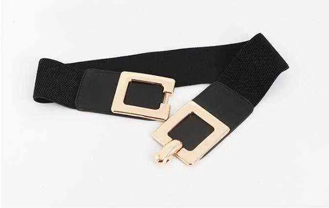 Nova cintura preta cintura corset cintos para mulheres ouro grande liga quadrado fivela cintura elástica larga cummerbund vestido casaco cinturon mujer g220301