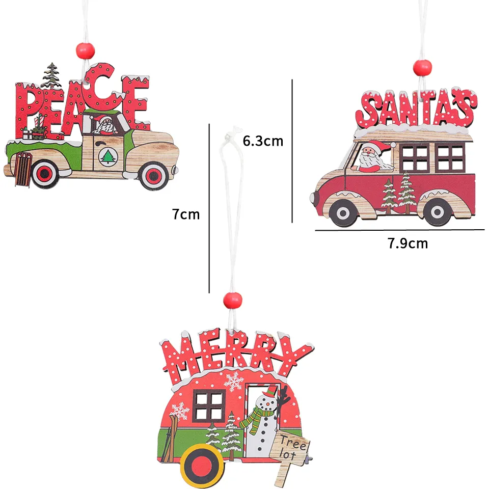 set auto di Natale pendenti in legno albero di Natale appeso ornamenti fai da te artigianato in legno regalo bambini Noel decorazione accessori la casa Y201020