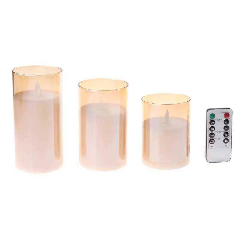 2021 New 3pack Flameless Led Candles Flickering Timer Remote Fake Wick Moving Flame Faux H1222