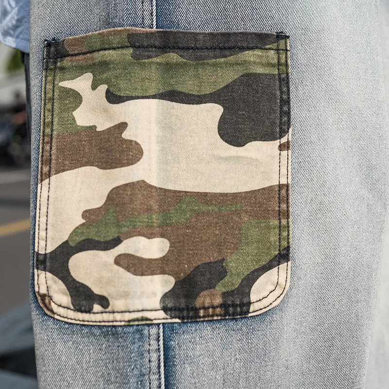 Hip Hop surdimensionné jean à jambes larges hommes pantalon en Denim ample Baggy Camouflage poches pantalon grande taille 46 bas de vêtements masculins