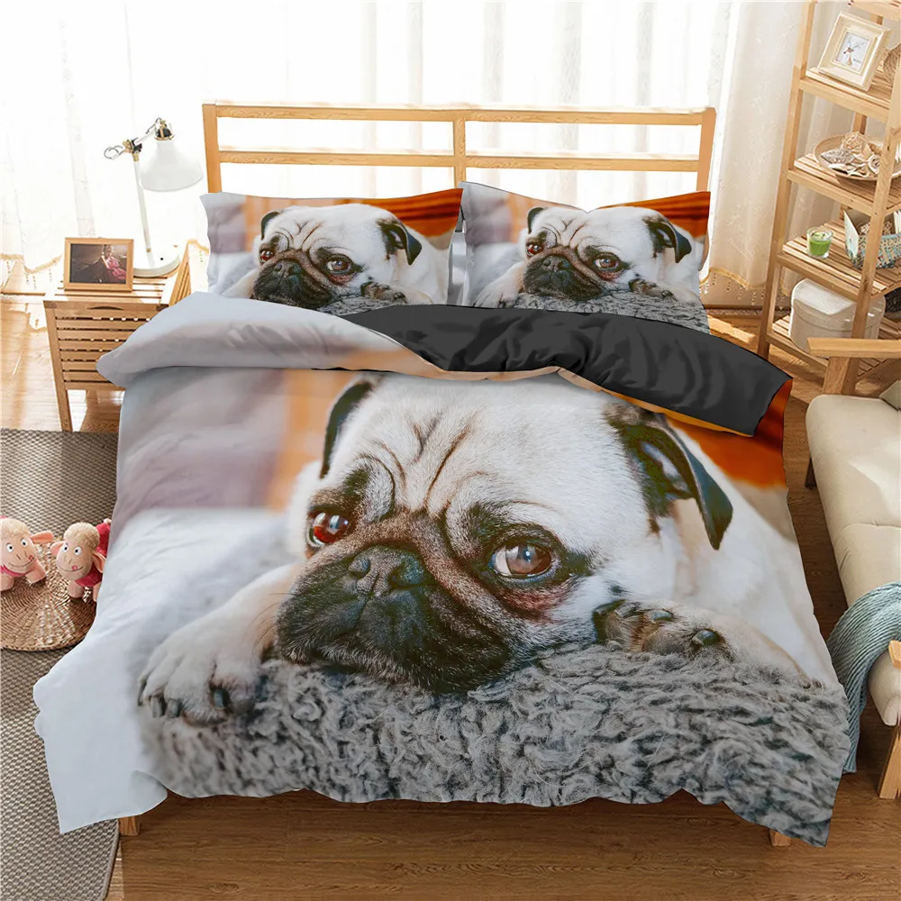 Homesky 3D Pug Dog Literie Set Cute Animal Housse de couette Queen King Size Pug Dog Literie Set Enfant Adultes Quilt Cover Linge de lit 201021