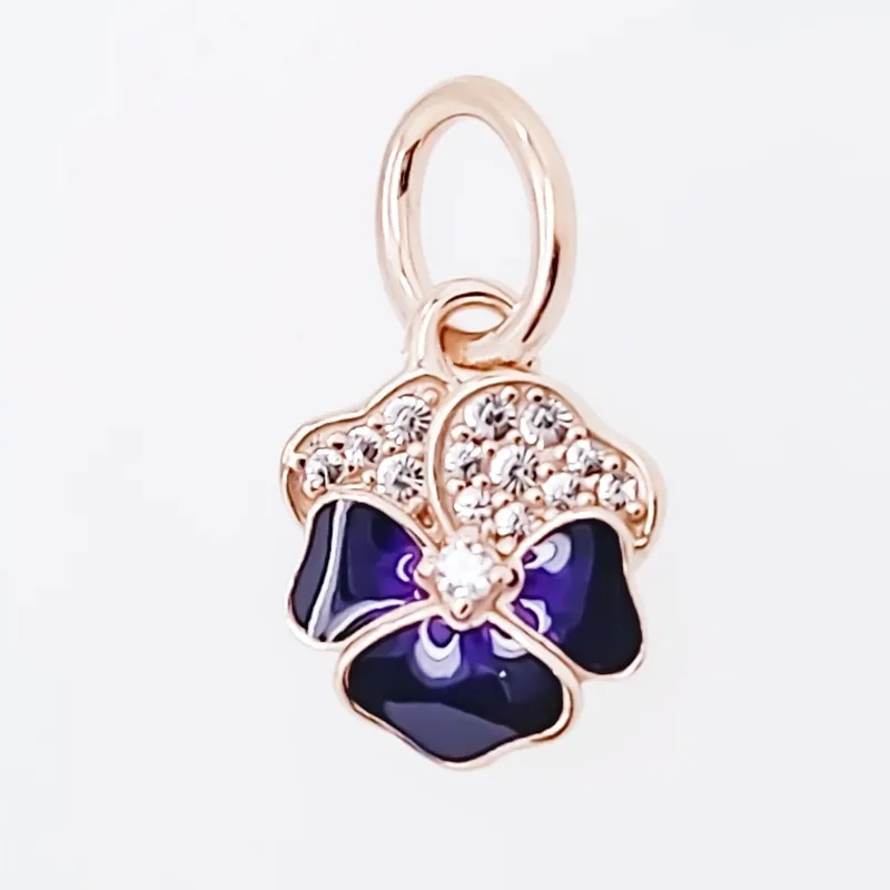 Flor de color púrpura de Deep Pansy Dangle Charmas Pandora Pandora para pulseras Joyas de bricolaje Kits Flower Beads Silver Wholesale 780776C01