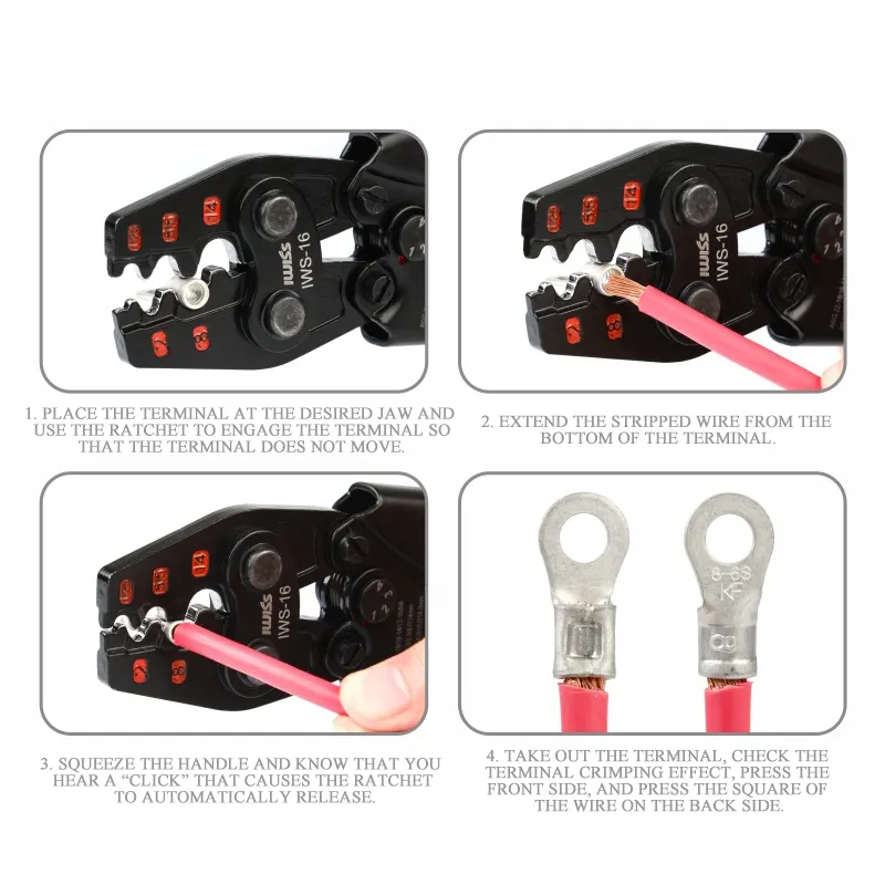 Pince à sertir IWS-16 Outil de sertissage à cliquet IWISS pour bornes non isolées AWG 22-6 Dispositif de régulation de pression à mâchoire polie Y200321