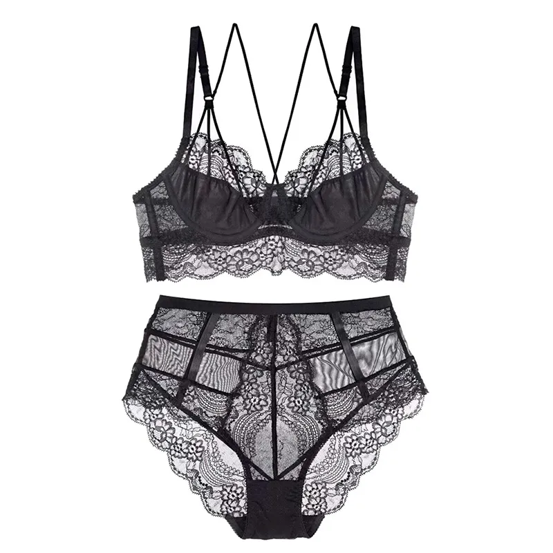 Varsbaby sexy sans doublure profonde V sous-vêtements en dentelle florale à armatures beauté soutien-gorge et culotte dos Y200708