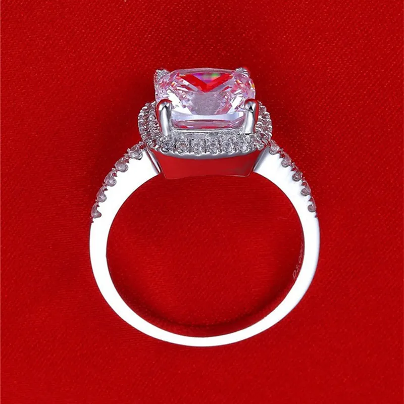 Ainuoshi 럭셔리 3 캐럿 약혼 후광 반지 공주 Stlye 쿠션 컷 Anelli Donna 925 Sterling Silver Women Wedding Jewelry Y2194V