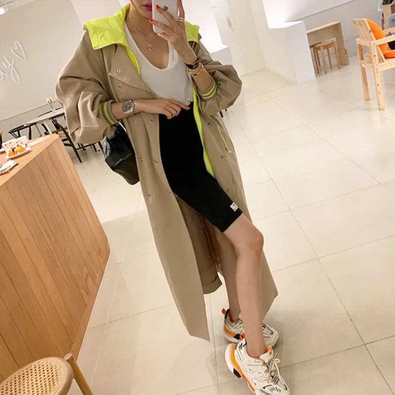 IMUCCI Autumn Feminleed Trench Coat Korean Plus Tamanho Chaque Chaque Long Trenchcoat Feminino Overs Cowes Outerwear Teen 201221
