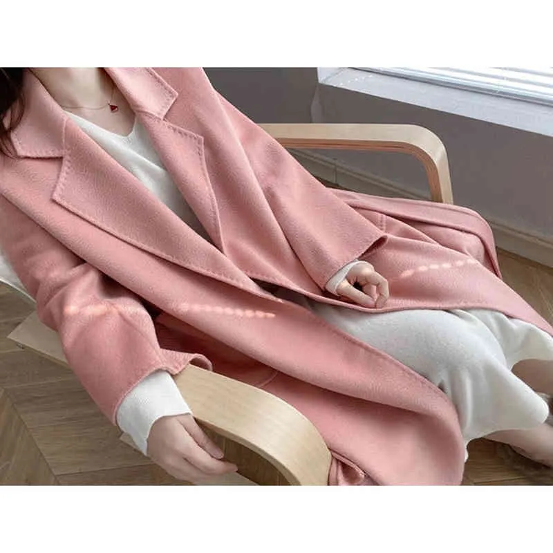 MAX 2022 new trendy brand Mara women's coat Autumn Bathrobe m Labbro Water Ripple Pink High-end Double-sided Cashmere Coat Women US SIZE