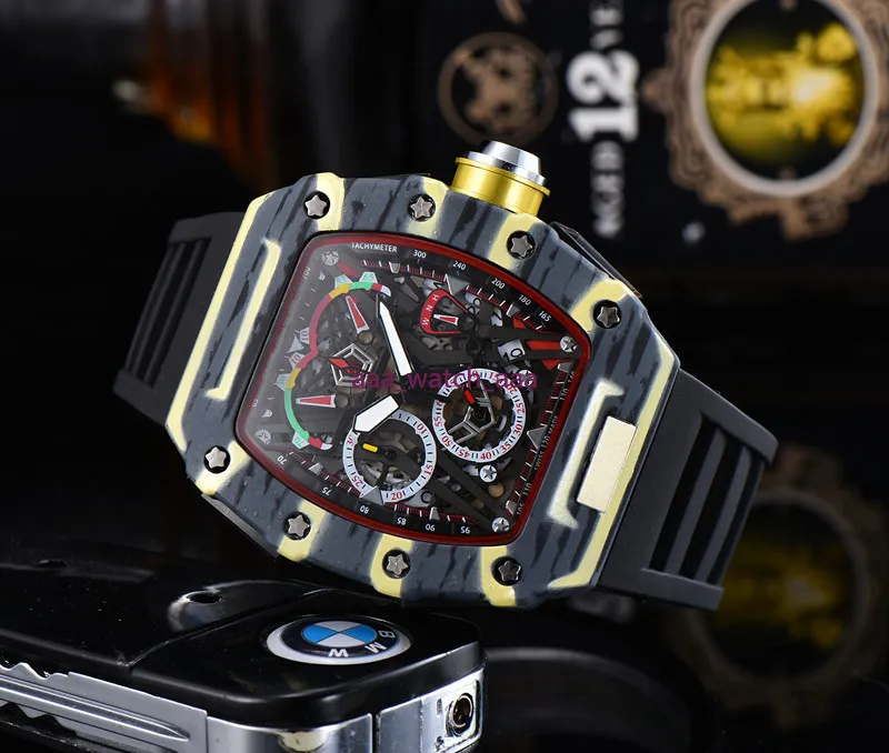 R 2020 3A 6-pin zegarek limitowany zegarek męski Top luksusowy pełny kwarcowy zegarek silikonowy pasek reloj hombre prezent223o