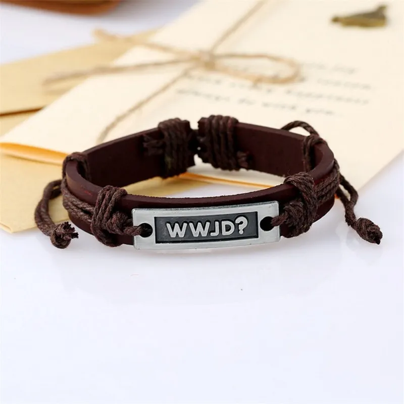 WWJD Leder-Ethno-Armband, englisches Alphabet, Lederarmband, ethnische Retro-Schmuckstücke, beliebt in Europa und Amerika8797291