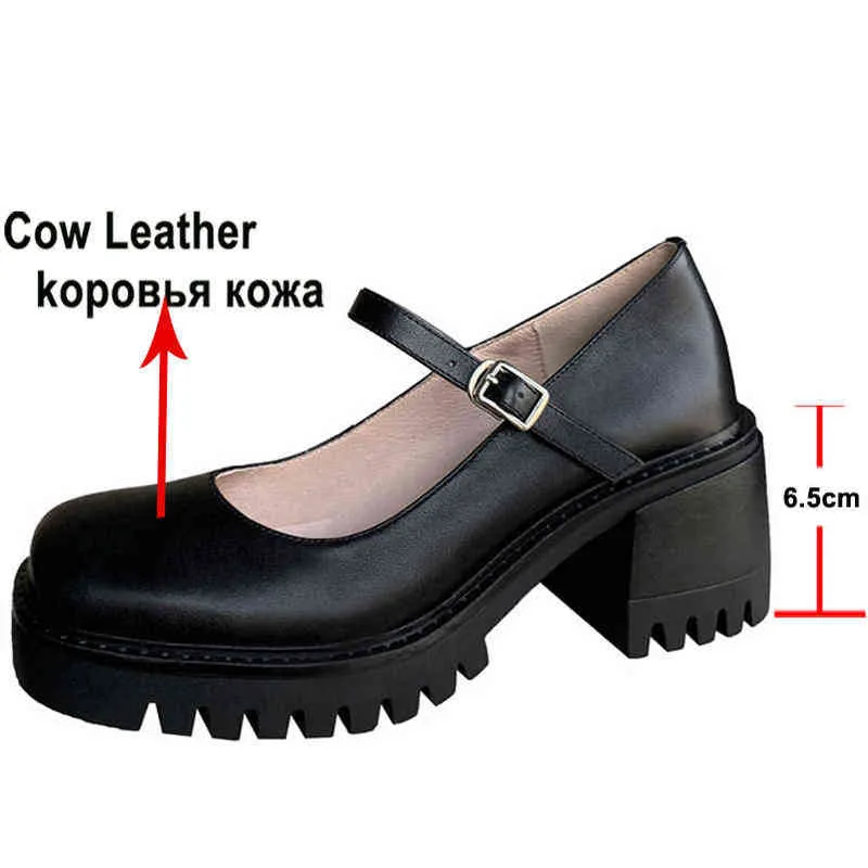 Damska Mary Janes Buty Prawdziwa skóra z grubymi wysokimi obcasami i klamry Platforma Platforma Square Toe Cap For Spring 2 9