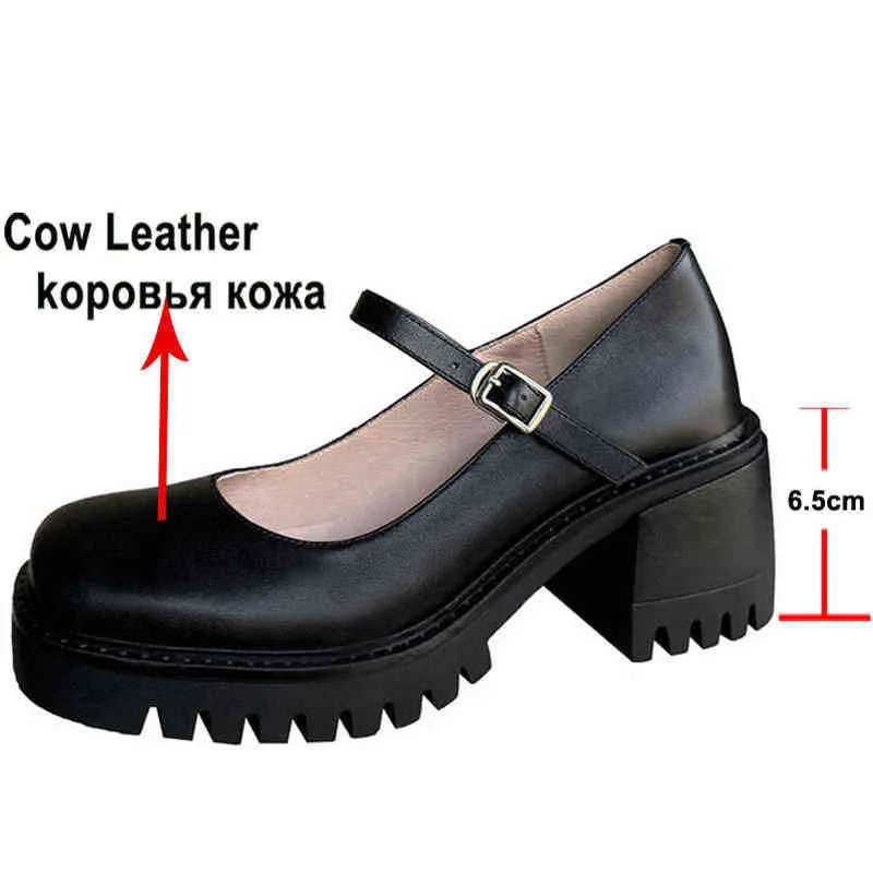 Women's Mary Janes Shoes Real Leather with Thick High Heels and Buckles Platform Square Toe Cap for Spring 2 9