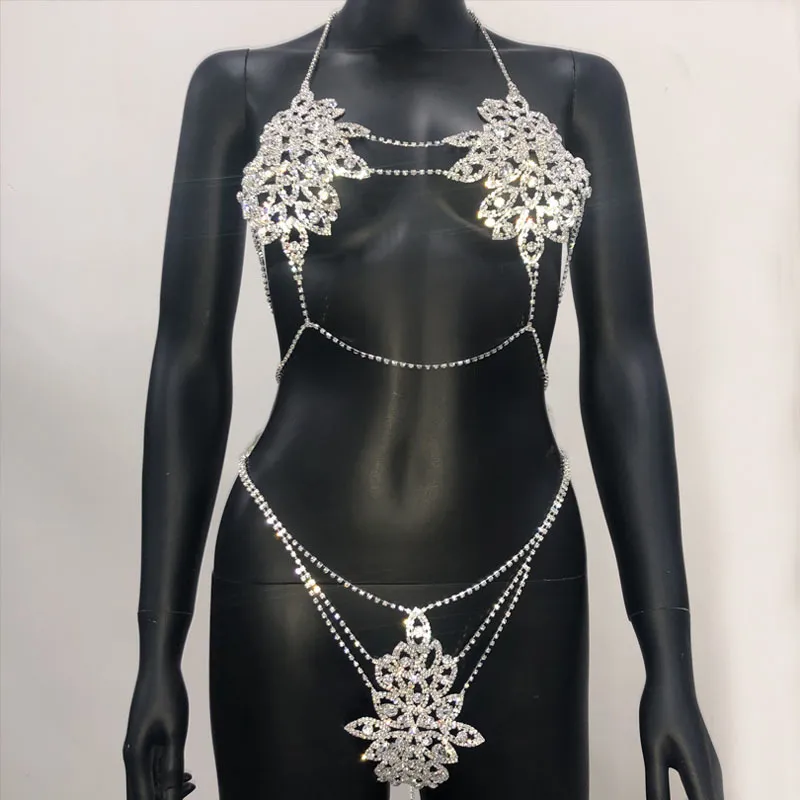 Stonefans bling cristal corpo corrente biquíni arnês jewlery para mulheres sexy corrente sutiã conjunto roupa interior oco jóias t200508282k