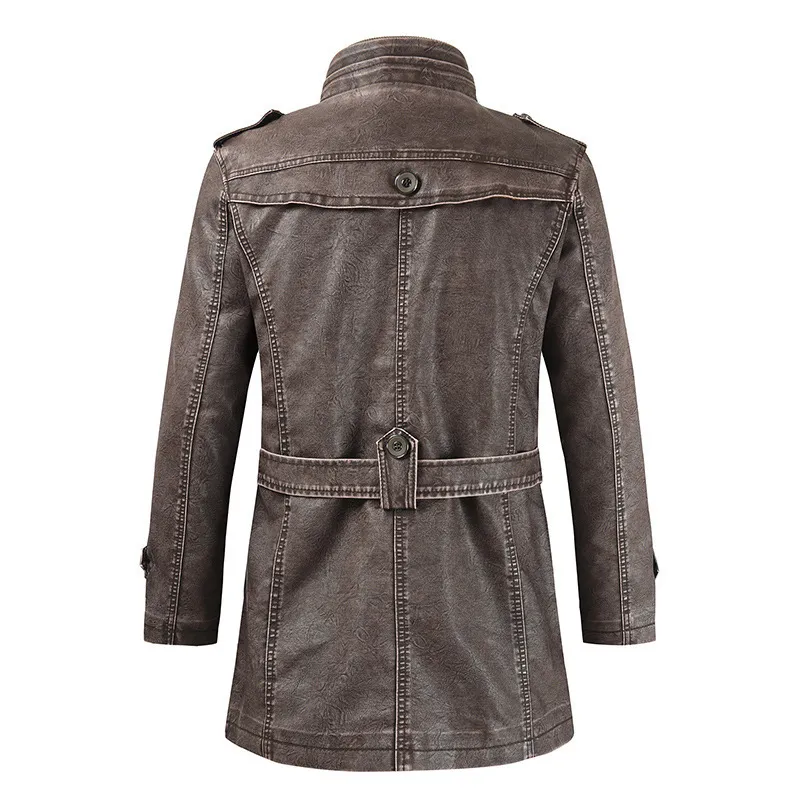 Hommes Hiver Épais Polaire Veste En Cuir Manteau Long Outwear Mode Chaud Casual Vintage Vêtements pour Homme Steampunk Biker Veste 201119