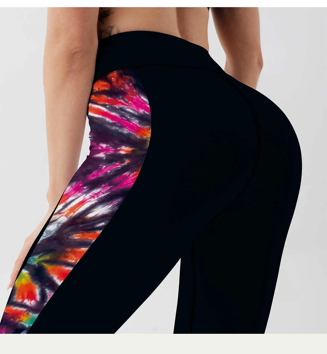 Leggings con motivo floreale laterale semplice fitness Pantalone da palestra a vita alta Push Up Stampato Allenamento Running 211221