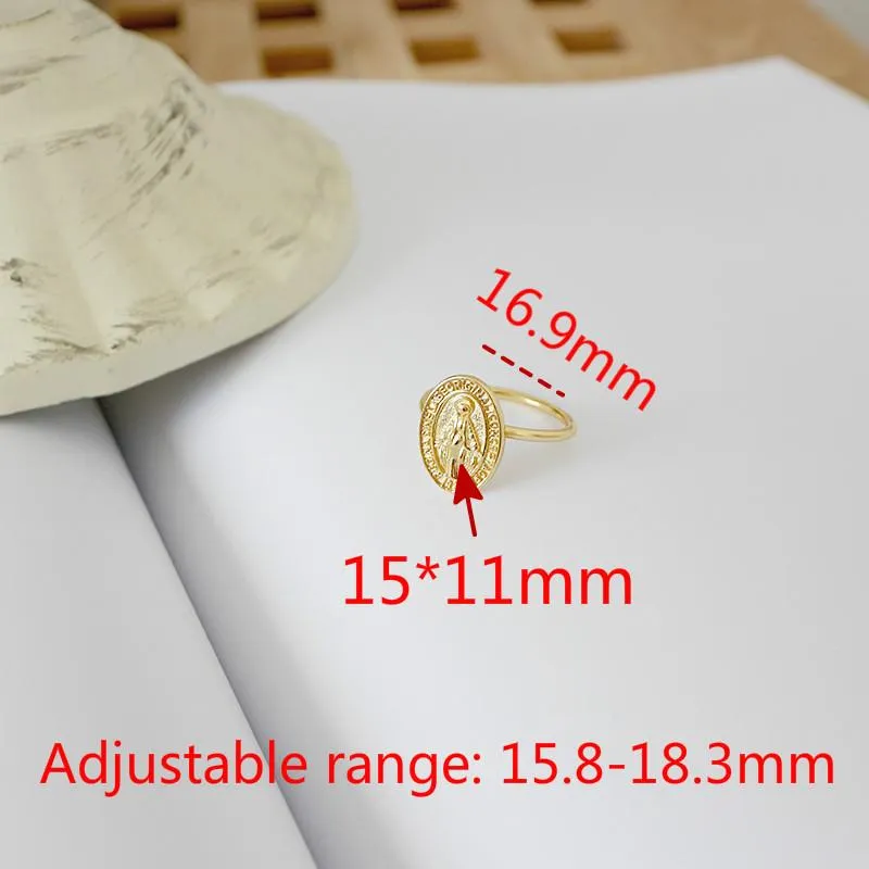 FlyLeaf Gold Virgin Mary Round Brand Open Rings for Women High Quality 100% 925 Sterling Silver Lady Religion Jewelry212Q