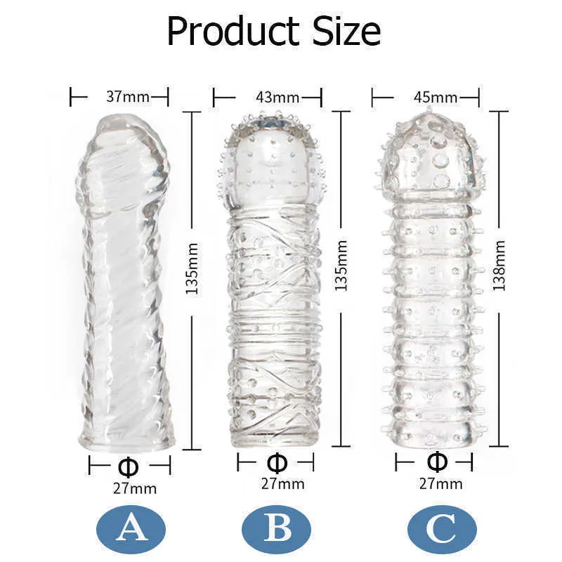 2022Mas Items 3 Type Transparent Reusable Penis Sleeve Extender Male Delay Ejaculation Dildo Sheath Masr Cock Ring Sexy Toys For 10013493837