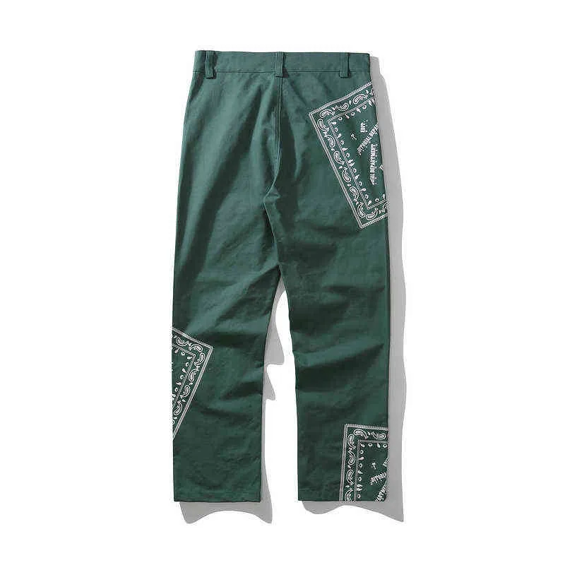 New High 2021 Киряаки из мужчин комфортабельный роскошный зеленый Пейсли West Coast Creaps крови повседневные брюки грузовые брюки Parkour # D14 H1223