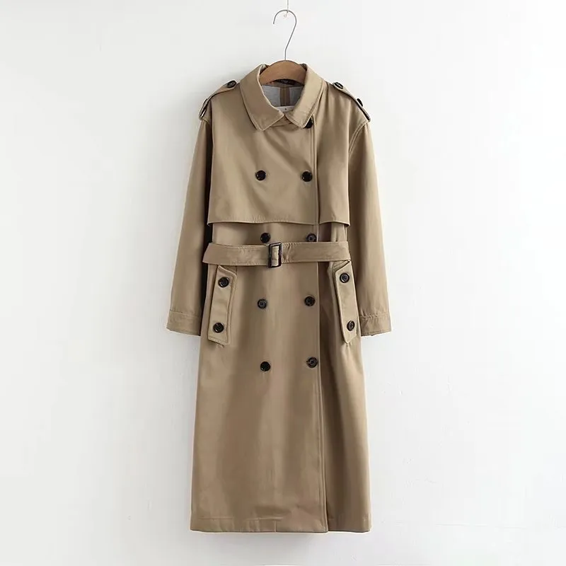 Höst Vinter Kvinnor Trench Coat Casual Solid Chic Double Breasted Overcoats Outwear Sashes Ladies Office Coat Women Long Trench 210416