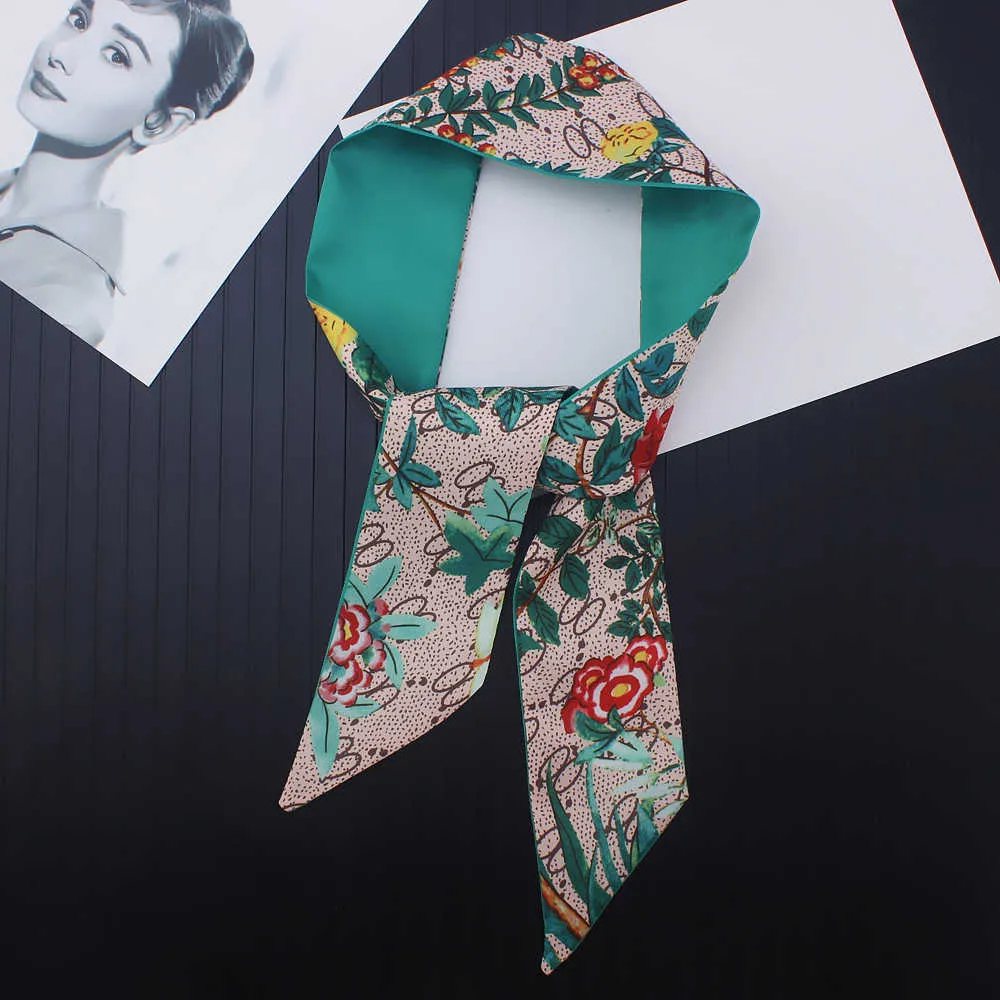 Bokstav blommig silkesclef 2020 Nytt design pannband för kvinnor mode tryck huvud halsduk långhandtag påsar halsduk halsdukar med wraps1855172